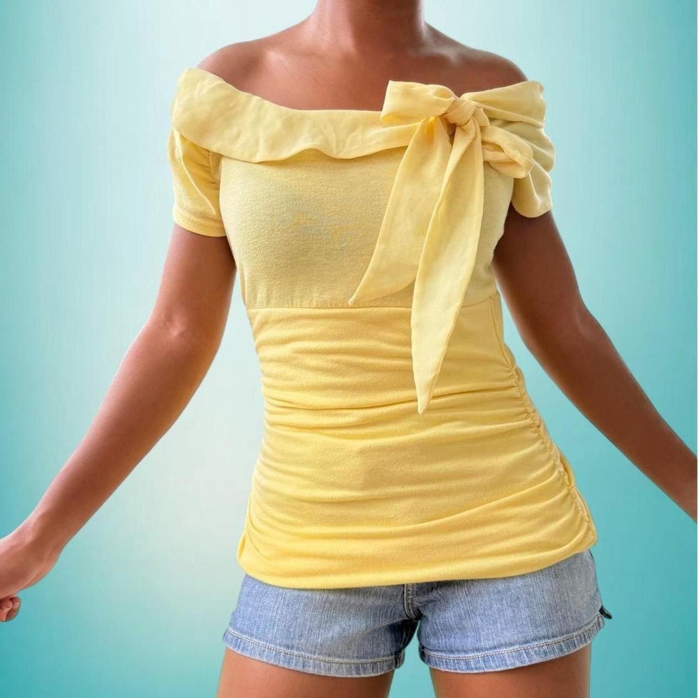 Maurices Women's Off Shoulder Yellow Bow Top Size Medium